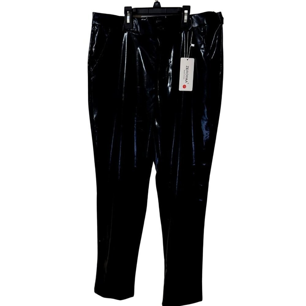 Zeroyaa Mens Party Pants Metallic Black Suit Pants NWT